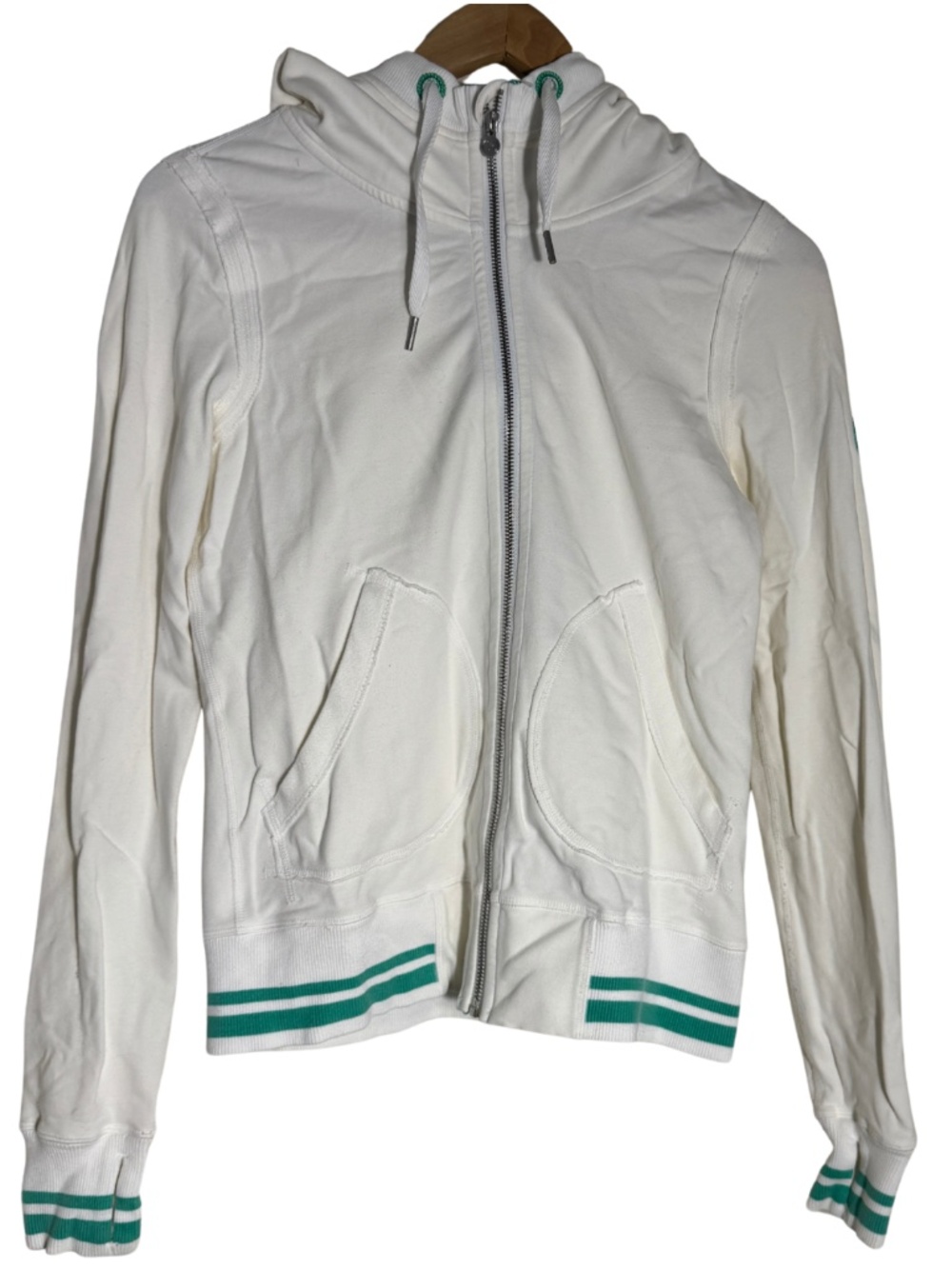 Lululemon Scuba Hoodie White Green Stripe Zip Up Size 6